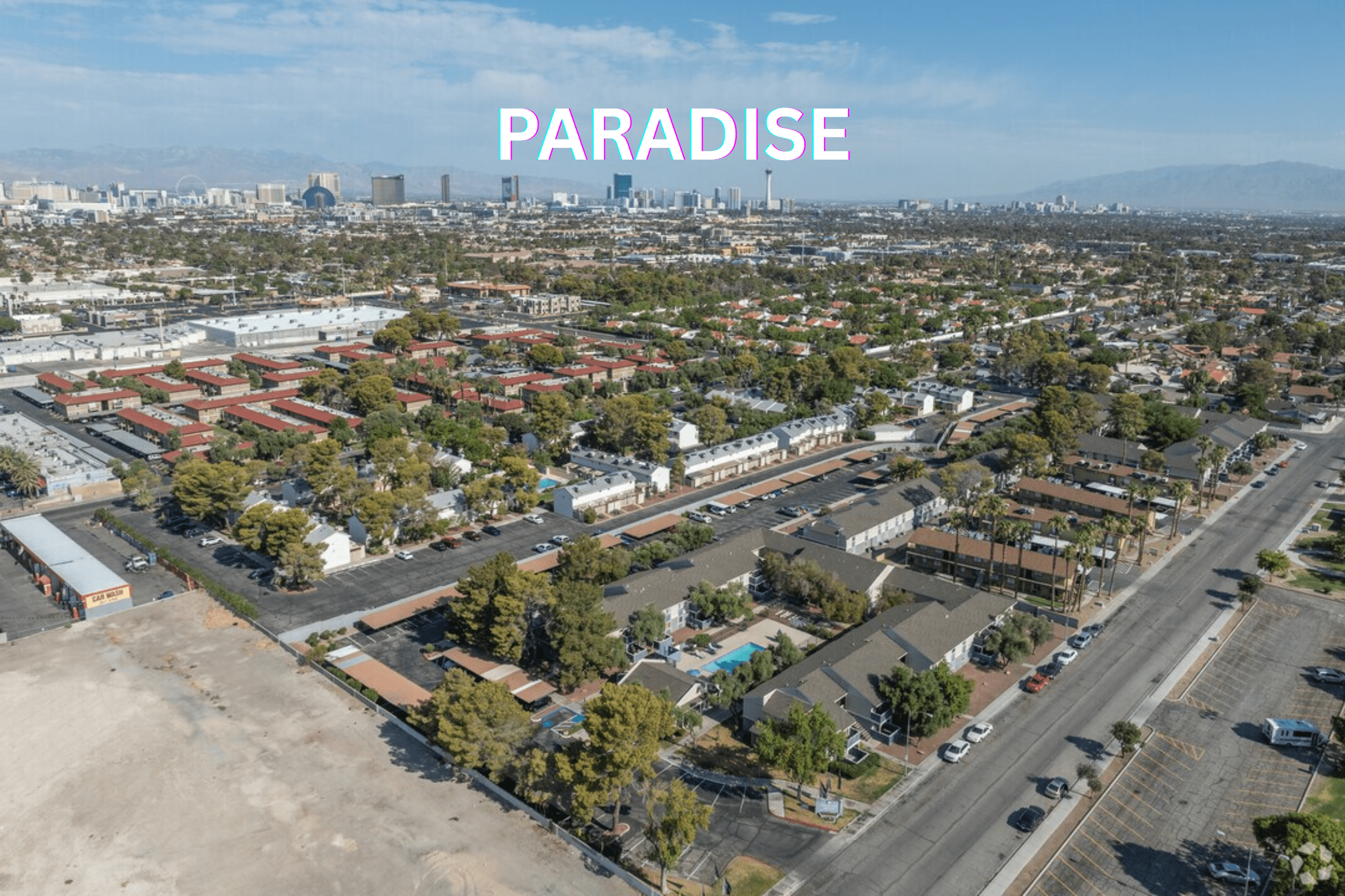 Aerial view of Paradise, Las Vegas representing Poo Pickers’ dog waste removal service area